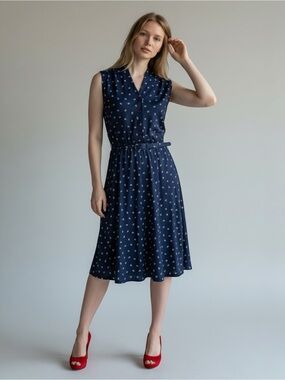 Union Made Vintage Navy Nautical Sleeveless Shirt Dress Sz 8 Preppy Retro Belted